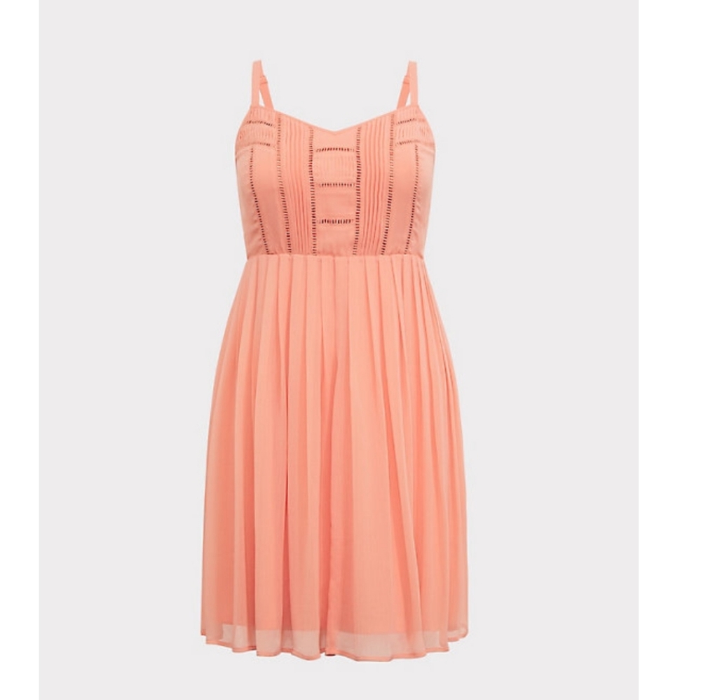 ORANGE PEACH CHIFFON EYELET SKATER DRESS